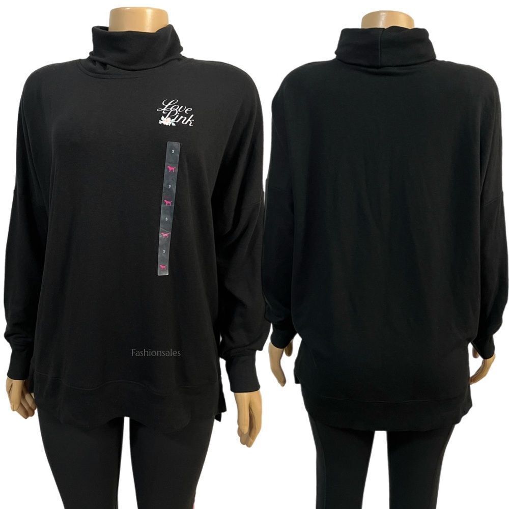 Victoria’s Secret PINK Turtleneck Oversized Pullover Sweater Tunic Black Small - Picture 3 of 7